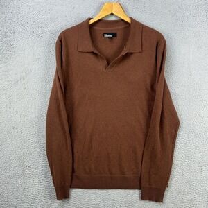 The Commons 100% Cashmere Sweater Polo Men XL Brown Knit Long Sleeve Outdoor NEW